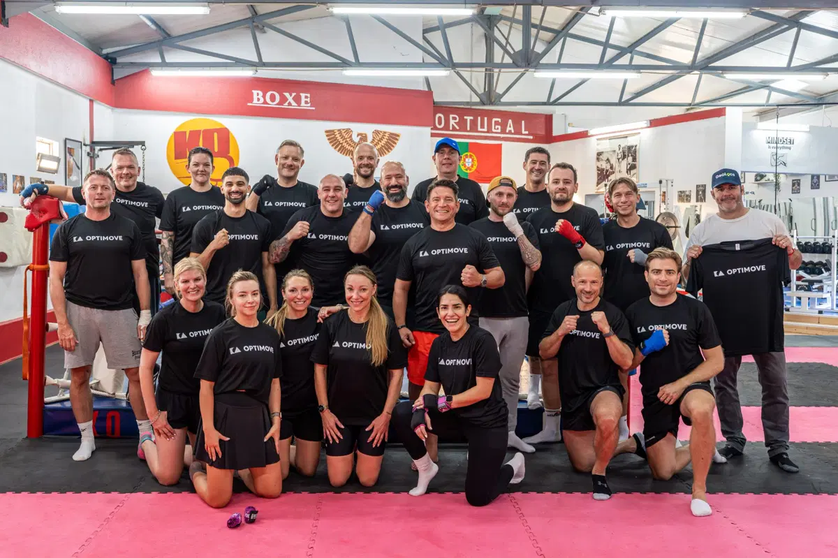 Corporate team group photo after completing a Behind The Gloves boxing-inspired wellbeing session