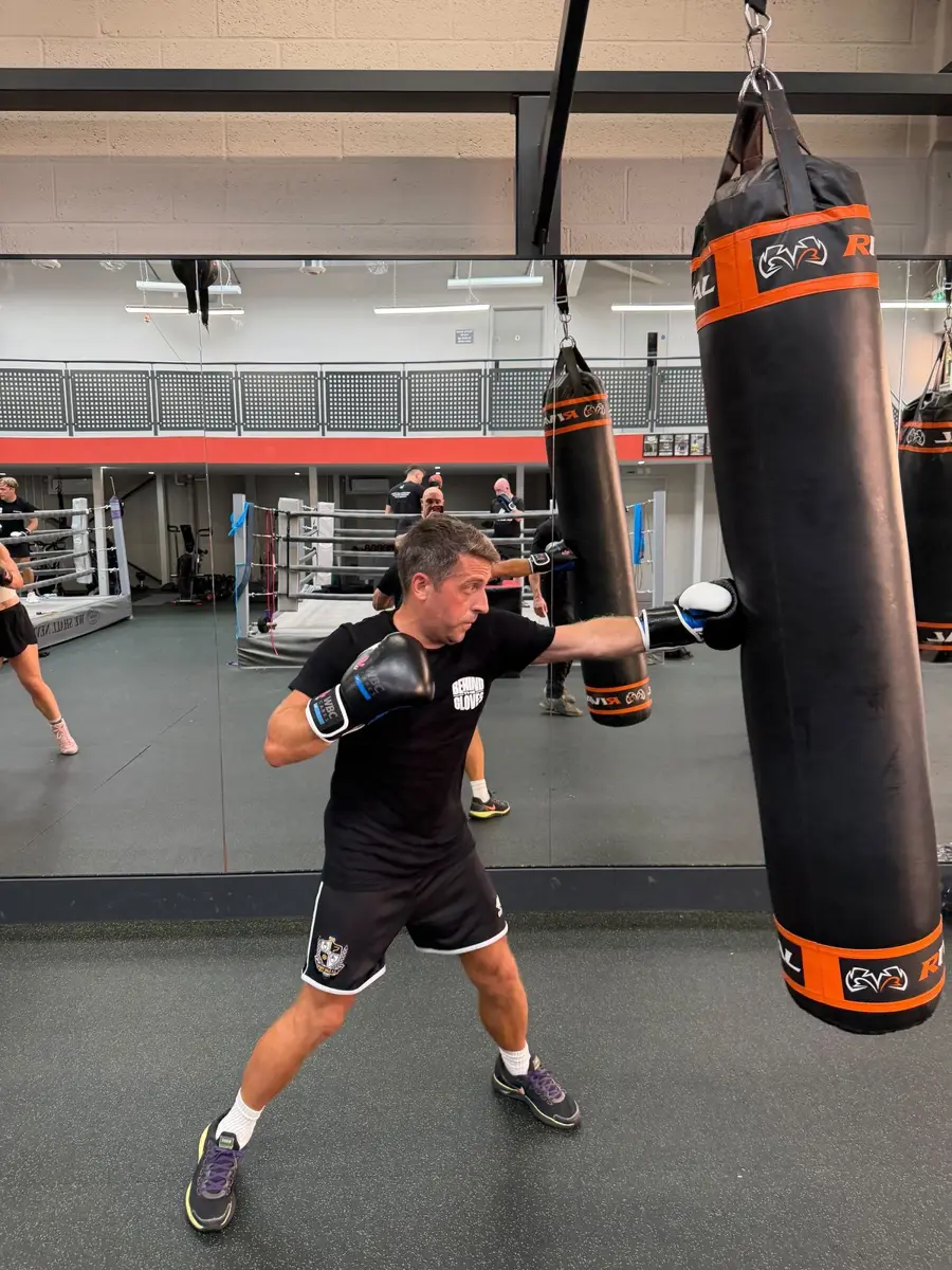 Straight shots on the heavy bag