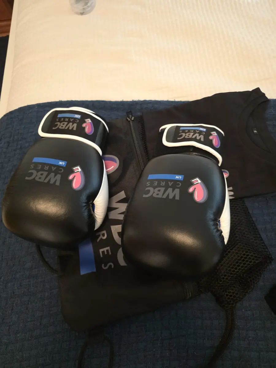Two right-hand WBC Cares UK gloves
